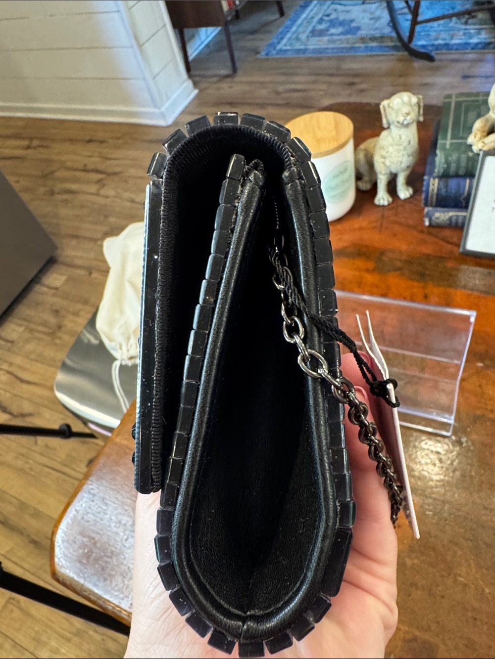 Kurt Geiger Black Beaded Crossbody Clutch - Picture 8 of 9
